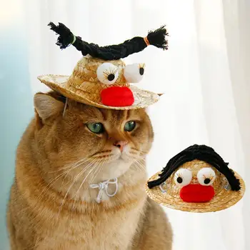 Pet Fotoğraf Şapka Fotoğraf Sahne Kedi Şapkalar Anti-düşen Kitty Hasır Şapka