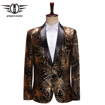 Plyesxale Havai Fişek Pullu Blazer Ceket Erkekler Bar Gece Kulübü Sahne Kostüm Homme Konak Şarkıcı Blazer Masculino Balo Blazers Q608