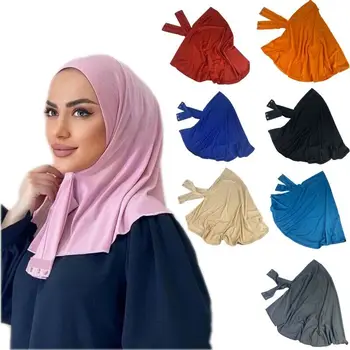 Ramazan Yumuşak Modal İslam Tek Parça Düğme Amira Başörtüsü Şapka Düz Renk Müslüman Bayan Giyim Doğrudan Uygun Wrap Türban Kap