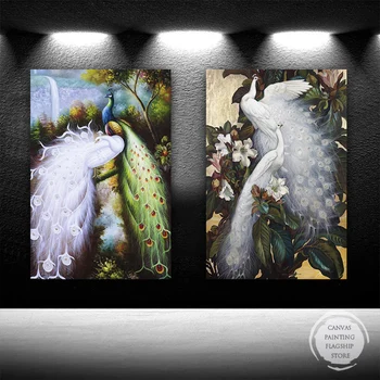 Rerto Beyaz Tavuskuşu Posterler ve Baskılar Vintage Hayvan Kuş Tuval Boyama Duvar Sanatı Resimleri ıçin Oturma Odası Ev Cuadros Dekor