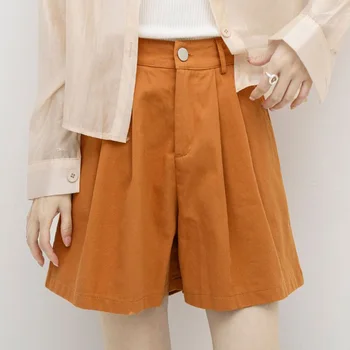 Rimocy Japon Yaz Geniş Bacak Şort Kadın 2023 Geri Elastik Yüksek Bel Gevşek Şort Kadın Pamuk Düz Renk kısa pantolon