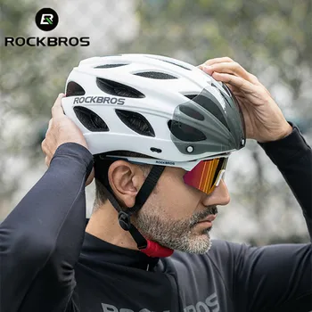 ROCKBROS resmi 58-65 cm Kask Wo Gözlük bisiklet kaskı Güvenlik Şapkalar Visor Lens Ultralight MTB Bisiklet Kaskları