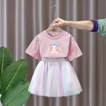 Sanrioes Anime Melodi Kuromi Cinnamoroll Kız Doğum Günü Tül Elbise T Shirt Düğün Parti Doğum Günü Tutu Elbise Çocuk Giysileri Hediye