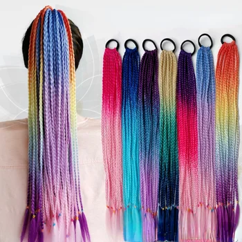 Saç Rengi Degrade Kirli Örgülü At Kuyruğu Kadın Elastik saç bandı Lastik Bant saç aksesuarları Peruk Kafa Bandı 60cm