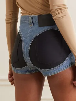 Seksi Push Up Kalça Yüksek Bel Kot Şort Kadınlar için Yaz Renk Patchwork Yıkanmış Sıska Pamuklu Kot Şort Hotpants ZN253