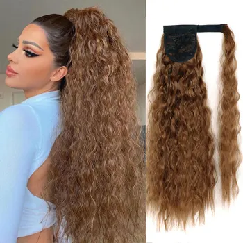 Sentetik Mısır Dalgalı At Kuyruğu saç klipsli postiş ısıya Dayanıklı Saç 22 inç Etrafında Sarın Midilli Postiş Kadınlar için