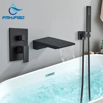 Siyah banyo küveti Musluk Krom Banyo Duş Musluk Duvara Monte Küvet musluk bataryası Şelale Musluk Gizli Küvet Vinç