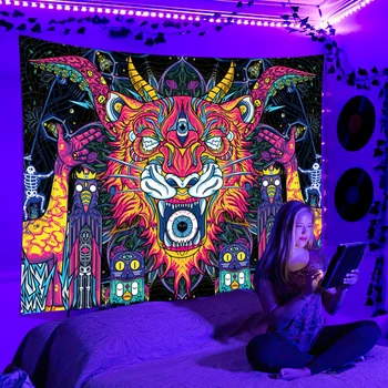 Siyah ışık goblen UV reaktif Psychedelic duvar asılı Dj arka plan goblen yatak odası yurt Indie odası dekor