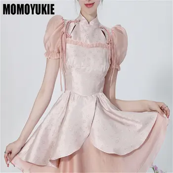 Tatlı Yaz Kısa Kollu Zarif Tasarım Çin Cheongsam Parti Elbise Kadın Patchwork Moda Y2k Elbise Mini Elbise 2023 Kadın