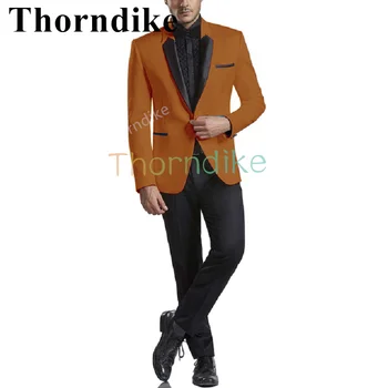 Thorndike Yeni erkek Takım Elbise Koyu Turuncu Zarif Damat Smokin Moda Damat Groomsmen 2 Parça Set Düğün En Iyi