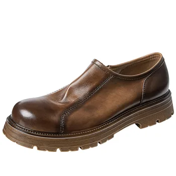 Tüm Maç İnek Derisi Sonbahar Kış İngiliz Retro erkek ayakkabısı Bahar Erkekler Rahat Doğal deri makosenler yüksek kalite hakiki Deri