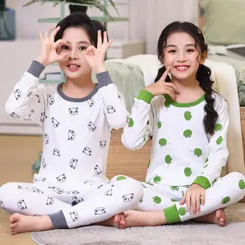Unisex Erkek ve Kız Tam Kollu Pamuklu Pijama Setleri Çocuk giyim seti Kızlar için Panda Erkek Pijama Tavşan Tavşan Kız Ev Tekstili