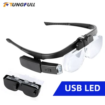 USB Şarj Edilebilir Kafa Bandı Büyüteç İşıklı Büyüteç Elektronik Profesyonel Artırmak Loupes Dürbün Okuma Gözlükleri