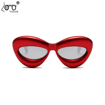 VANLOOK Kırmızı güneş gözlüğü Parti Şişme Dudaklar Şekli Tonları Fütüristik Ins Trend Moda Kedi gözü Erkek Kadın Kedi Gözü Güneş Gözlüğü