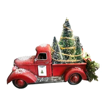 Vintage Reçine Klasik led ışık Kırmızı Kamyon ağacı Çiftlikleri Ev Rustik Dekor Noel Süs Navidad Noel Ev Dekorasyon