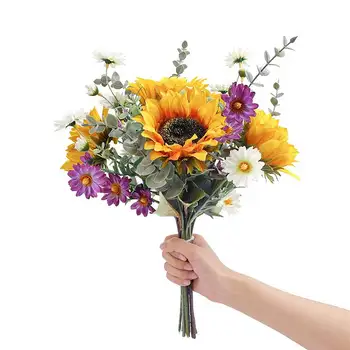 Yapay Ayçiçeği Çiçek Buketleri Sahte Çiçek Aranjmanları Düğün Buketleri Süslemeleri Çiçek Ev Partisi Dekoru için