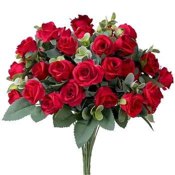 Yapay çiçekler Buket Beyaz Kırmızı Gül Okaliptüs Yaprakları Düğün Dekorasyon Şakayık Sahte Çiçek Parti Ev Dekorasyonu İçin Açık