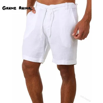 Yaz erkek Düz Renk plaj pantolonları Şort Homme Kısa Rahat Keten Spor Adam Dize Düğmeler Dipleri S-4XL