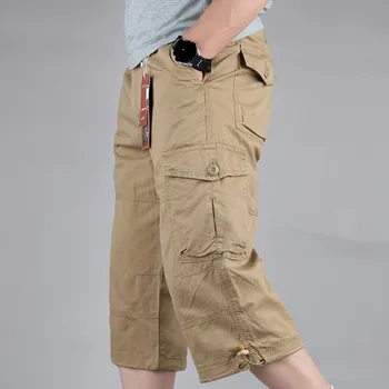 Yaz Uzun Uzunluk Kargo Şort Erkekler Tulum Pamuk Çok Cep kapri pantolonlar Sıcak Pantolon Taktik Askeri Şort Artı Boyutu 5XL