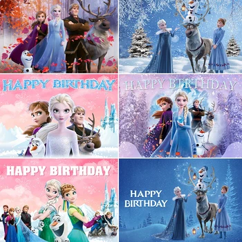 Yeni Elsa Zemin Doğum Günü Afiş Kız Elsa Prenses Parti Malzemeleri Bebek Duş Buz Kar Kale Arka Plan Fotoğraf