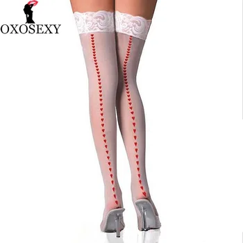 Yeni geniş dantel Beyaz Kadınlar Seksi Çorap aşk kalp Çorap geri dikiş ince Uyluk Yüksek Çorap diz üzerinde Seksi İç Çamaşırı 367
