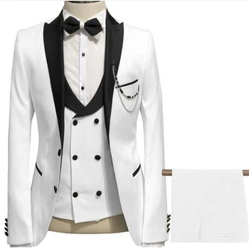 Yeni Kostümleri Homme 3 parça Slim fit Erkek Arkadaşı Takım Elbise Erkekler için Moda Giyim Düğün Smokin Erkek Ceket Yelek Pantolon