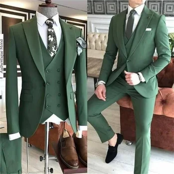 Yeşil Siyah Slim Fit 3 Adet Smokin Damat Düğün Erkek Takım Elbise Smokin Terno Masculino De Dökün Hommes Blazer(Ceket+Pantolon+Yelek)