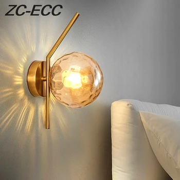 ZC-ECC iskandinav Modern duvar lambası demir gece cam küre LED duvar ışıkları fikstür yatak odası merdiven koridor aplik duvar ışıkları E27