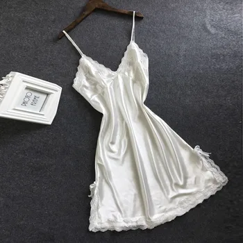 Çiçek Dantel V Yaka Kayış gece elbisesi Seksi Kadın Gecelik Elbise Beyaz Dantel İç Çamaşırı Seksi Kadın Gecelik Pijama Sleepshirts