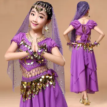 Çocuk Kız Oryantal Dans Kostüm Seti Çocuklar Hint Dans Kostümleri Kızlar İçin Performans Çocuk Kız Oryantal Dans Kız Mısır Dans