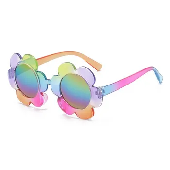 Çocuklar Yuvarlak Güneş Gözlüğü Kızlar için Sevimli Çiçek Çerçeve güneş gözlüğü UV Koruma Gökkuşağı Lens Gözlük Çocuk Renkli Oculos De Sol