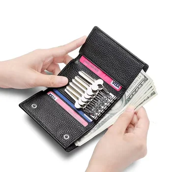 Çok fonksiyonlu Anahtar Kutusu Cüzdan Kadınlar için Taşınabilir Anahtar Sahipleri Unisex Anahtarlık Çanta Case Cüzdan Gerçek Deri küçük cüzdan Unisex