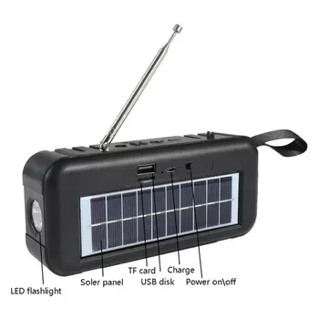 Çok fonksiyonlu Radyo Bluetooth uyumlu Hoparlör Güneş El Krank Dinamo USB TF AUX Taşınabilir El Feneri Lambası Telefon Şarj Cihazı