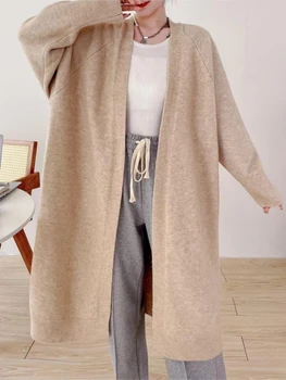 Örme Hırka Mont 2023 Sonbahar Kış Kore Moda Kadın Giyim Yumuşak Gevşek Uzun Kollu Üst Büyük Boy Hırka Ceket